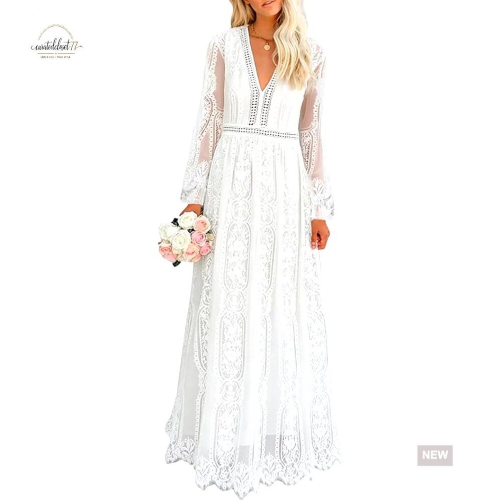 Off Shoulder Floral Lace Maxi Dress Formal Wedding Guest A-Line